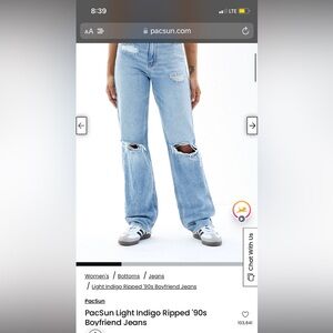 pacsun light indigo ripped 90s boyfriend jeans